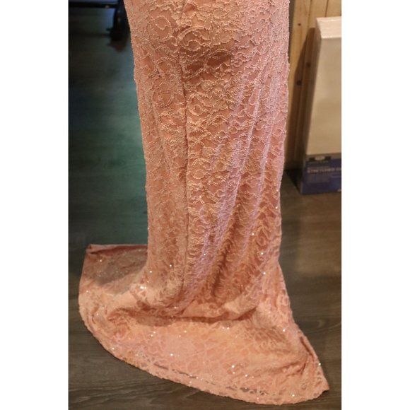 EMERALD SUNDAE Womens Pink Lace Slitted Floral Formal Mermaid Dress Juniors L - Picture 9 of 9